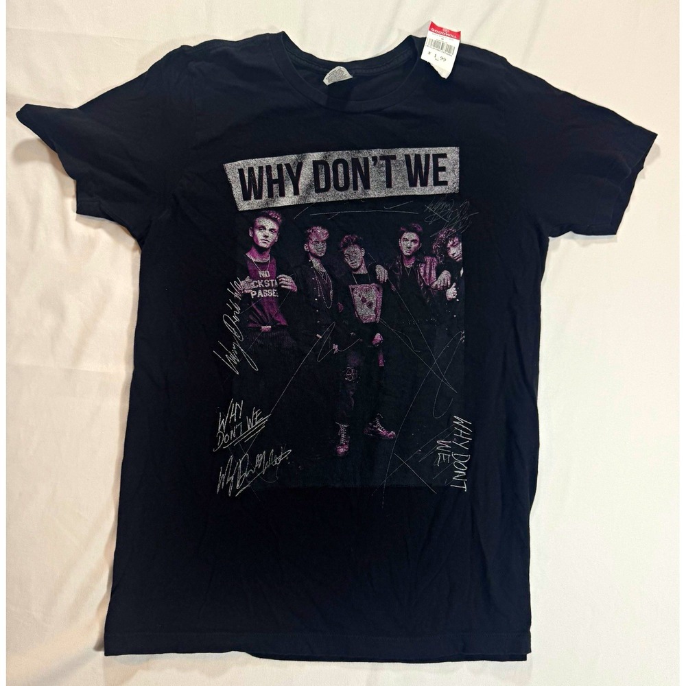 Pacific Why Don't We Black Graphic Print Short Sleeve T-Shirt M Flaw On Sleeve